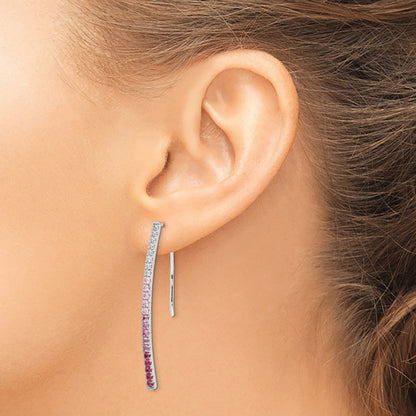 14k White Gold Ombre Pink Sapphire and Diamond Drop Wire Earrings