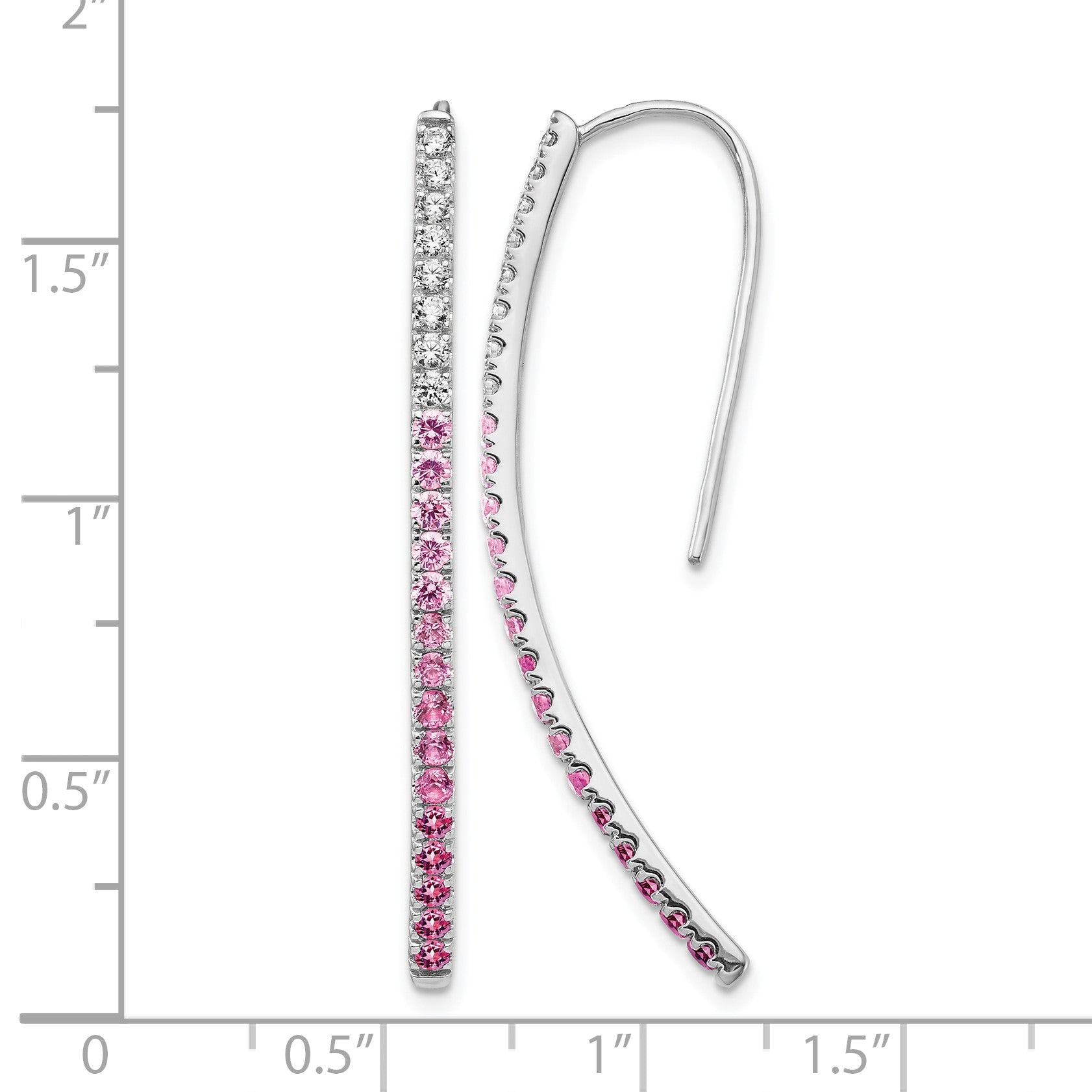 14k White Gold Ombre Pink Sapphire and Diamond Drop Wire Earrings