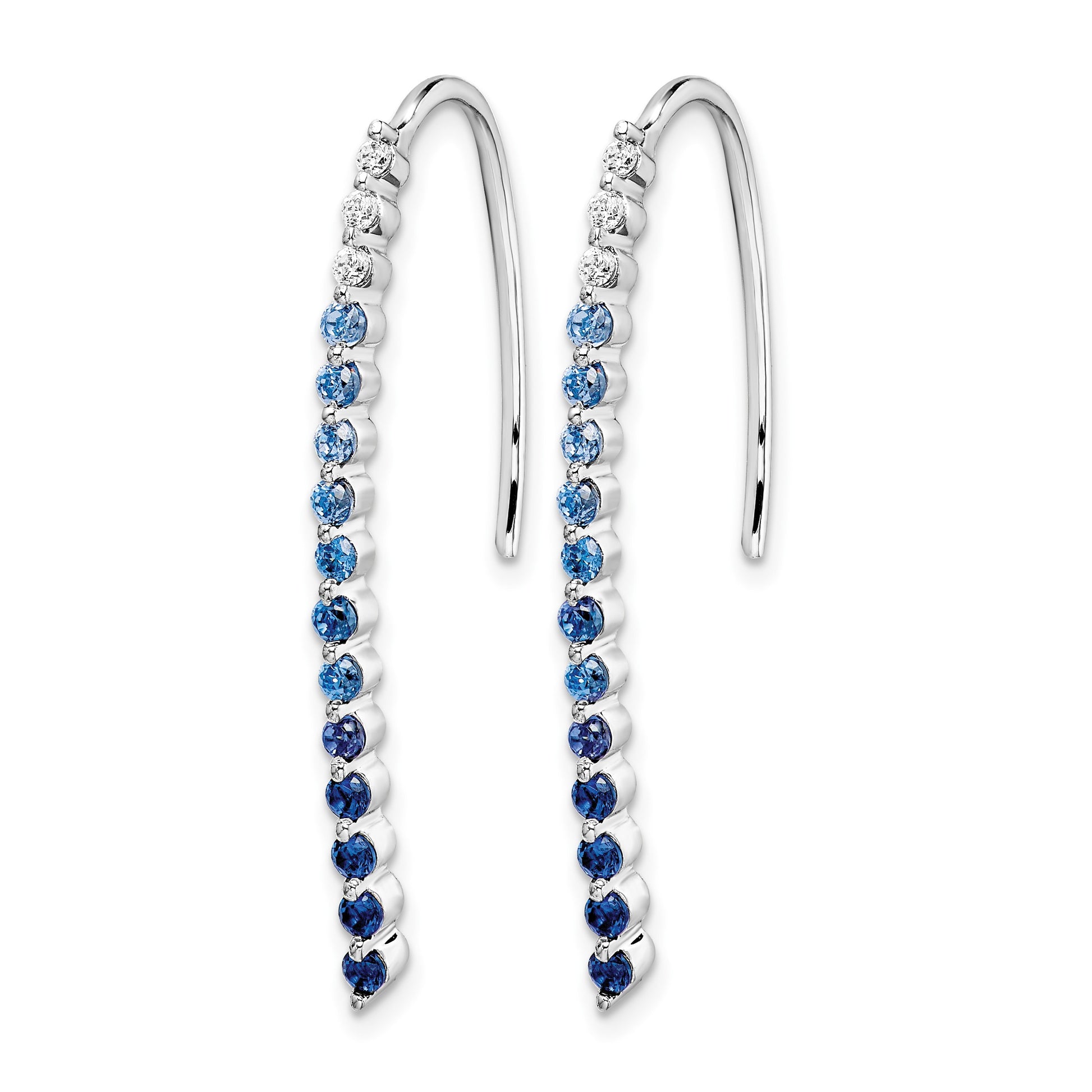 14k White Gold Ombre Sapphire and Diamond Drop Wire Earrings