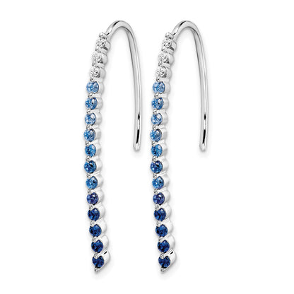 14k White Gold Ombre Sapphire and Diamond Drop Wire Earrings