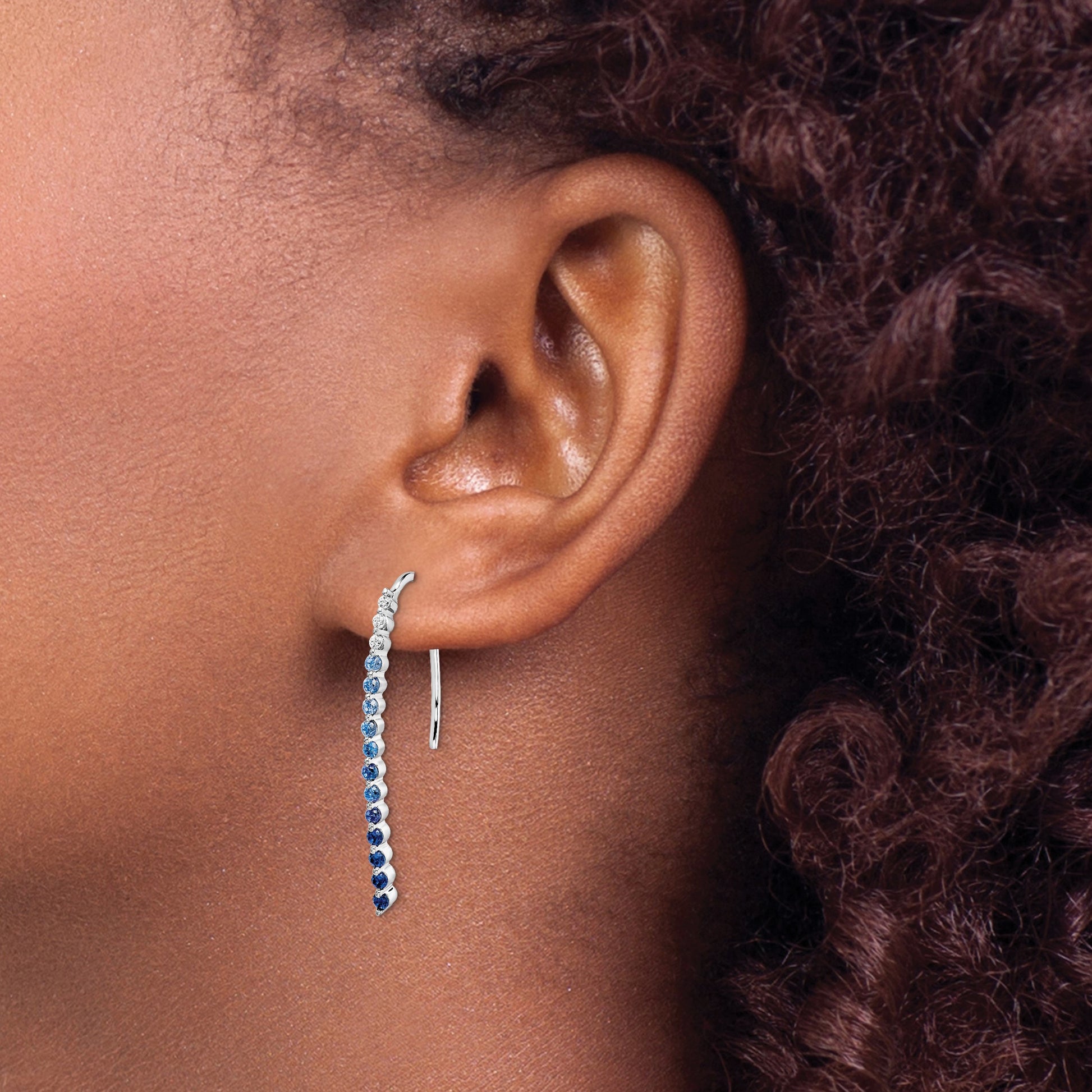 14k White Gold Ombre Sapphire and Diamond Drop Wire Earrings