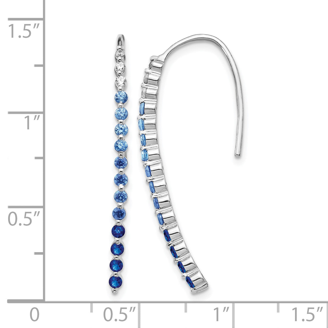 14k White Gold Ombre Sapphire and Diamond Drop Wire Earrings