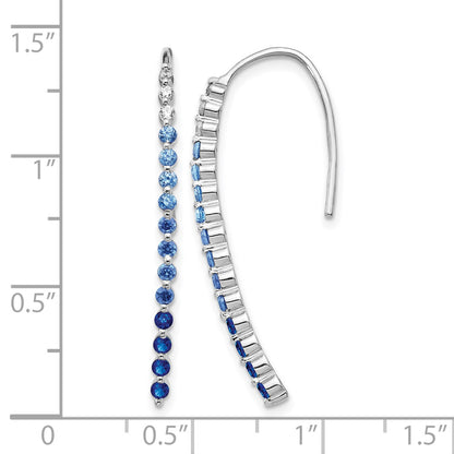 14k White Gold Ombre Sapphire and Diamond Drop Wire Earrings