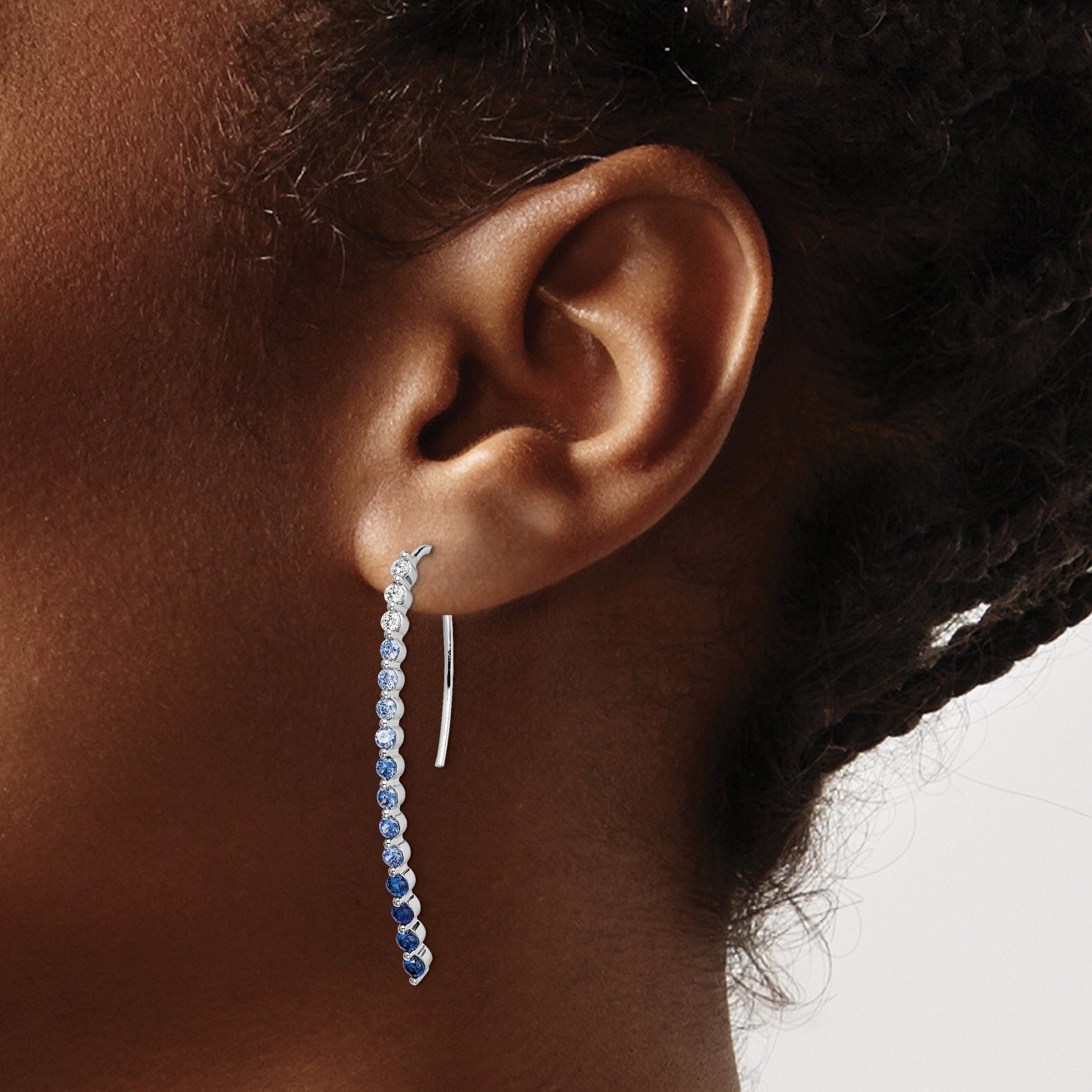 14k White Gold Ombre Sapphire and Diamond Drop Wire Earrings