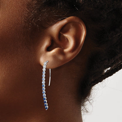 14k White Gold Ombre Sapphire and Diamond Drop Wire Earrings