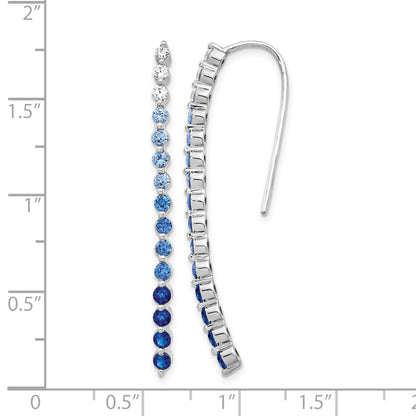 14k White Gold Ombre Sapphire and Diamond Drop Wire Earrings