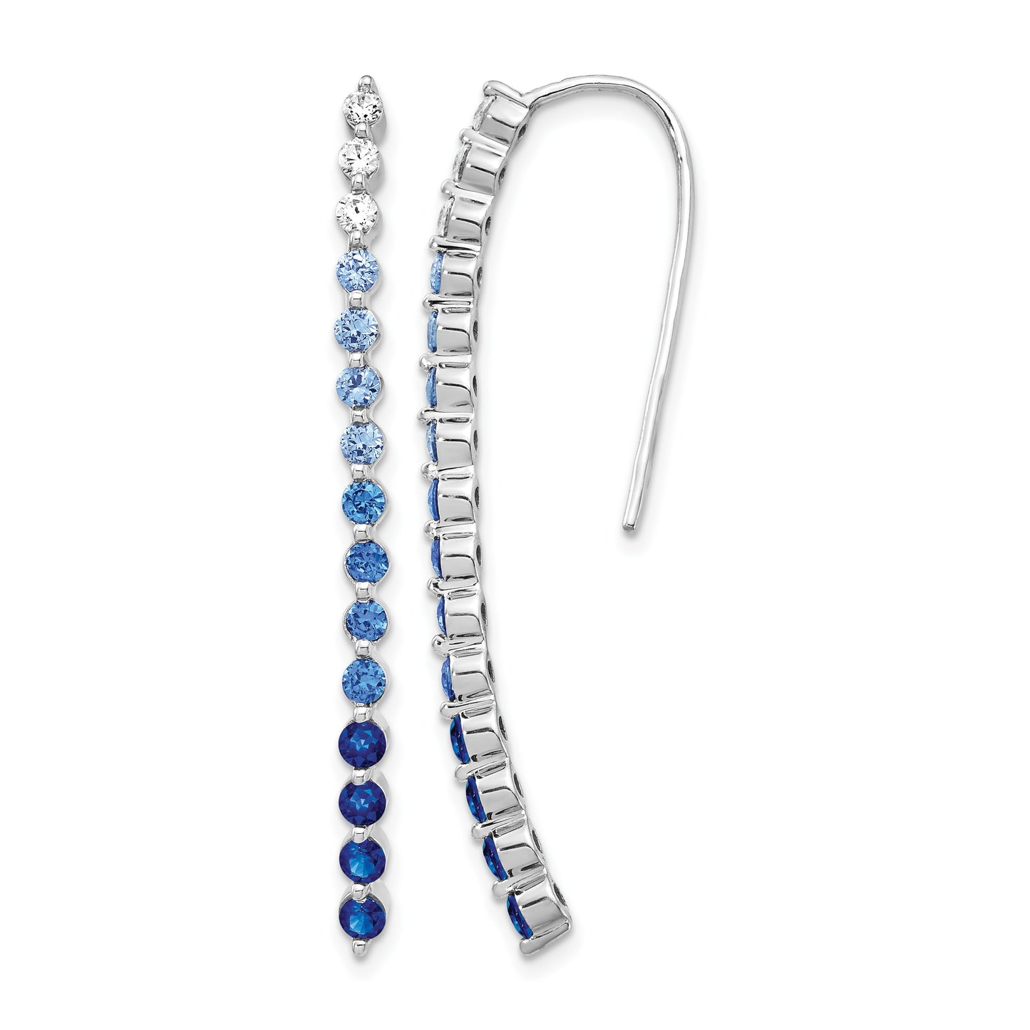14k White Gold Ombre Sapphire and Diamond Drop Wire Earrings