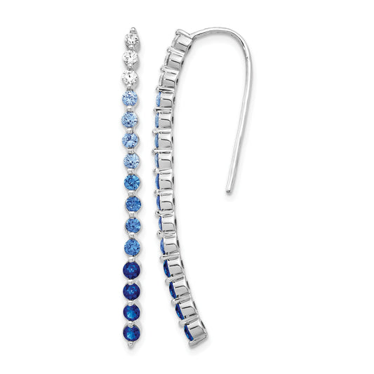 14k White Gold Ombre Sapphire and Diamond Drop Wire Earrings