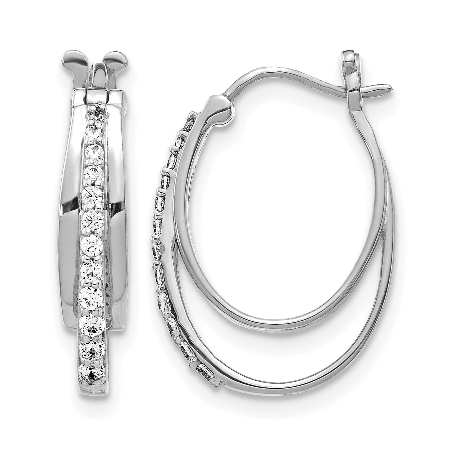 14k White Gold 1/4 carat Diamond Triple Oval Hoop Earrings