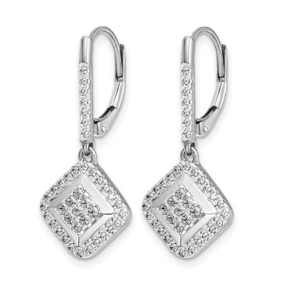 14k White Gold 1/2 carat Diamond Square Cluster Leverback Earrings