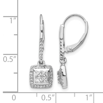 14k White Gold 1/2 carat Diamond Square Cluster Leverback Earrings