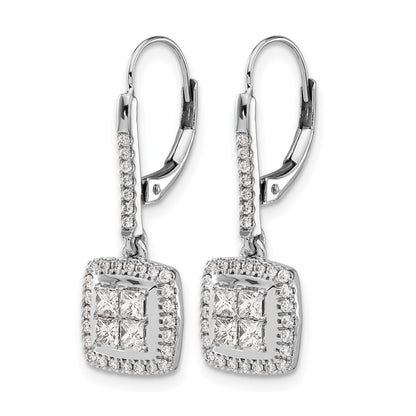 14k White Gold 1 carat Diamond Square Cluster Leverback Earrings
