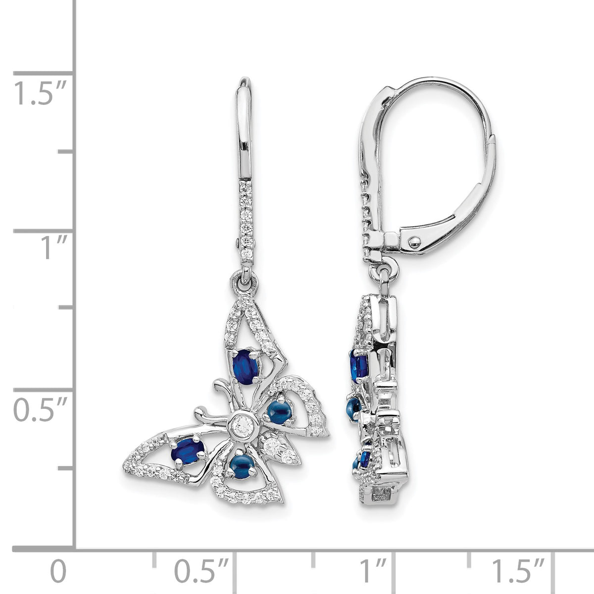 14k White Gold Diamond/Sapphire Butterfly Leverback Earrings
