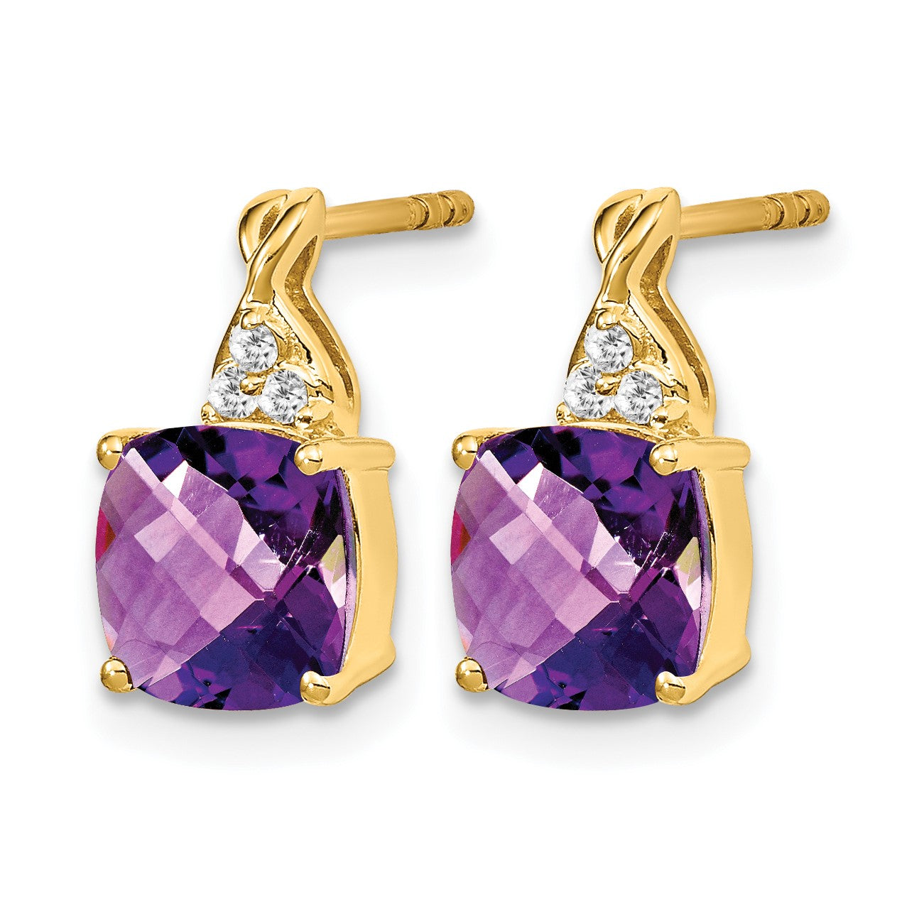 14k 7mm Cushion Checkerboard February/Amethyst and Diamond Post Earrings