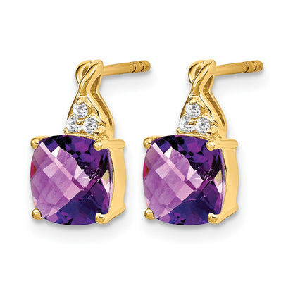 14k 7mm Cushion Checkerboard February/Amethyst and Diamond Post Earrings