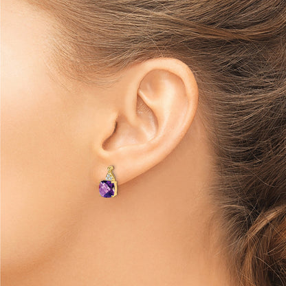 14k 7mm Cushion Checkerboard February/Amethyst and Diamond Post Earrings