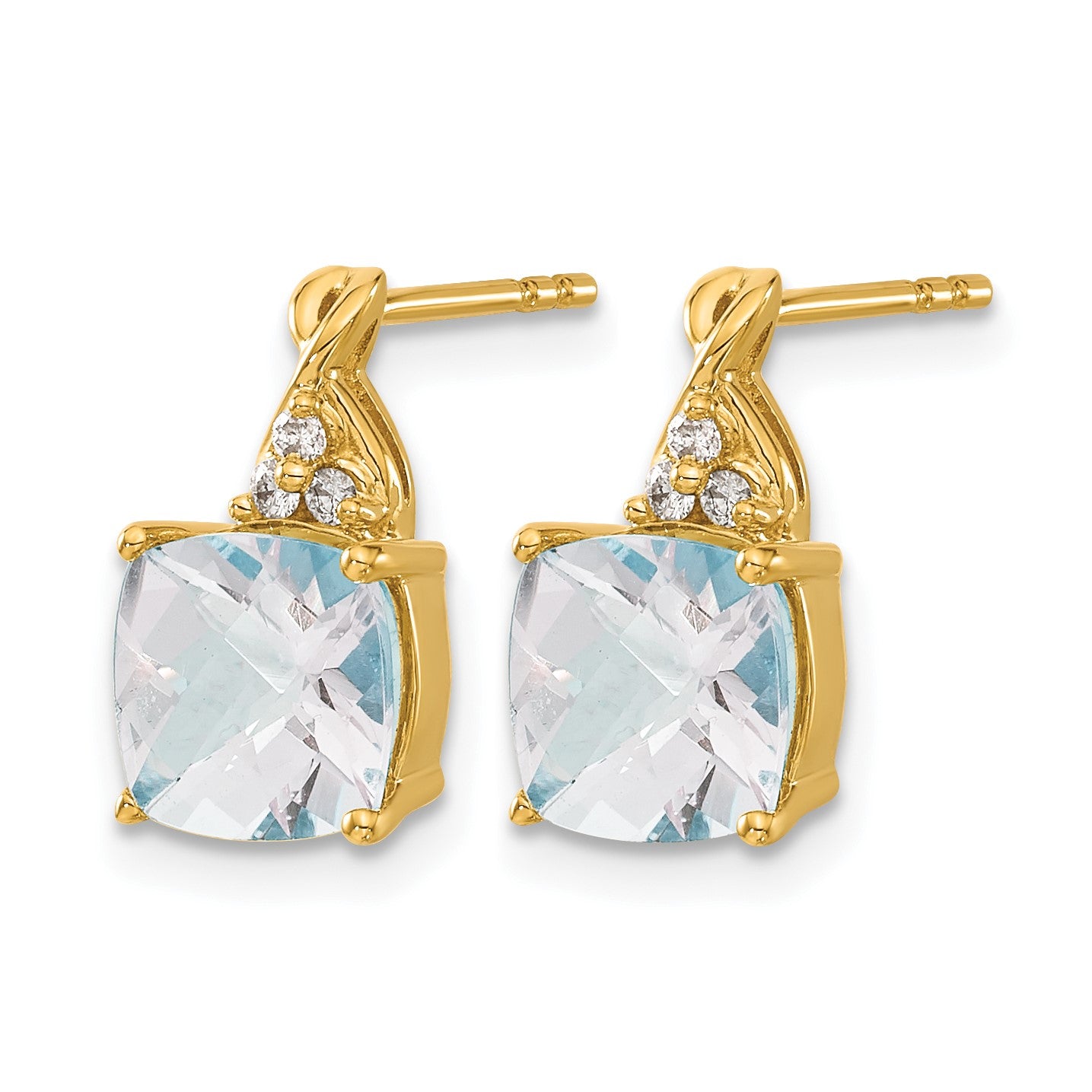 14k 7mm Cushion Checkerboard March/Aquamarine and Diamond Post Earrings