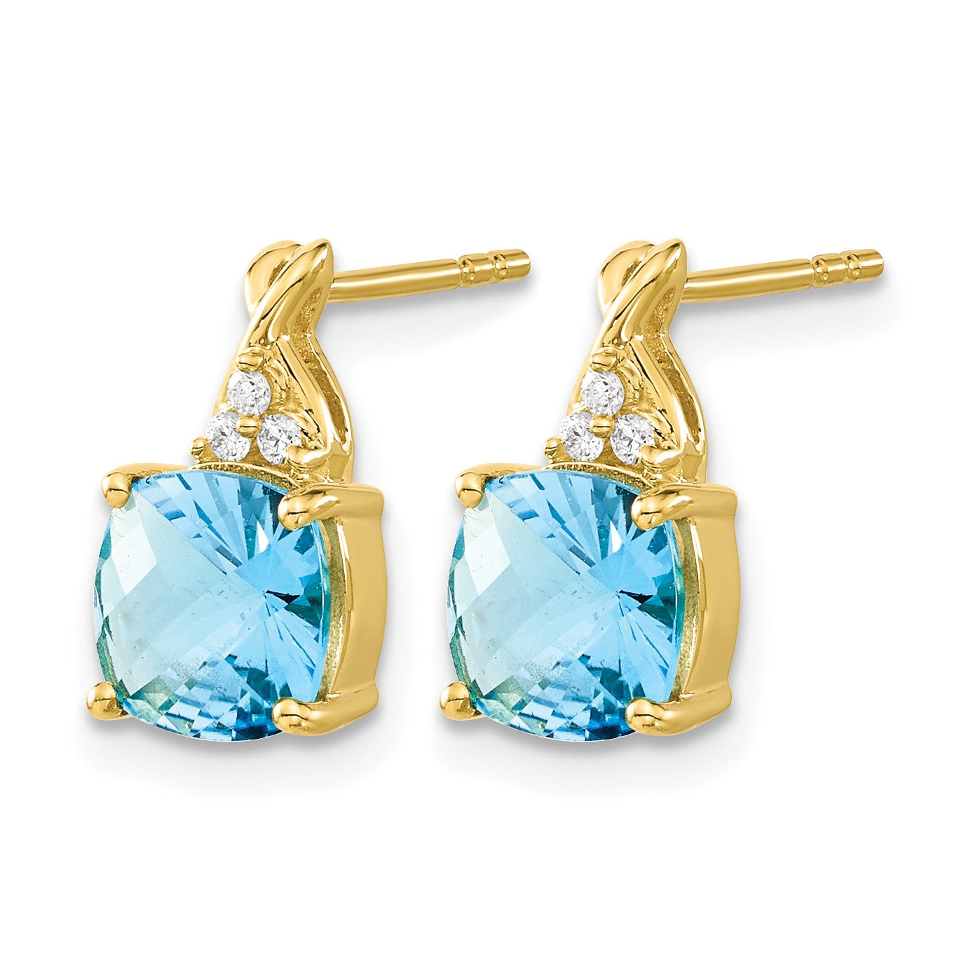 14k 7mm Cushion Checkerboard December/Blue Topaz and Diamond Post Earrings