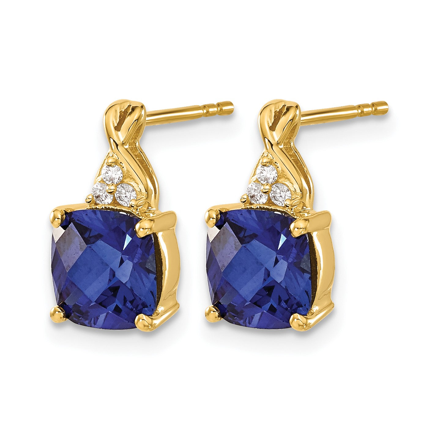 14k 7mm Cushion Checkerboard September/Lab Created Sapphire and Diamond Post Earrings