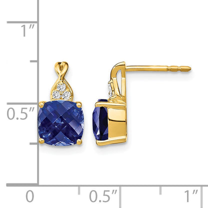 14k 7mm Cushion Checkerboard September/Lab Created Sapphire and Diamond Post Earrings