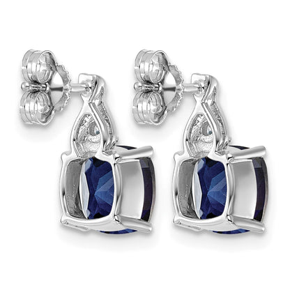 14k White Gold Checkerboard Created Blue Sapphire & Lab Grown Diamond VS/SI+ G+ September Birthstone Complete Earrings