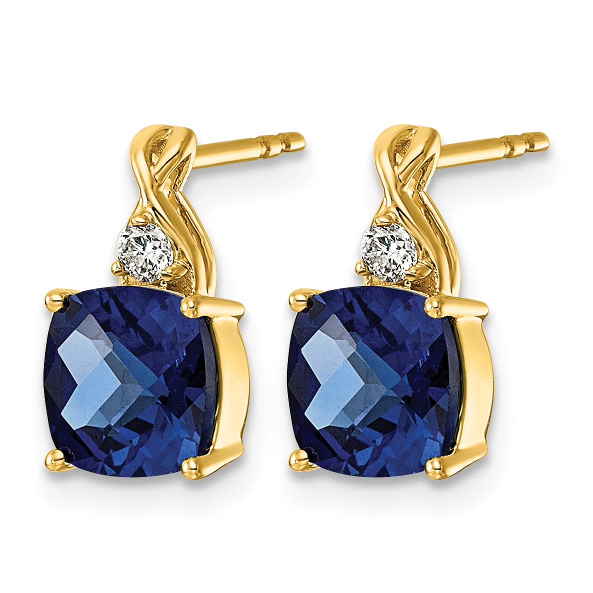14k Checkerboard Created Blue Sapphire & Lab Grown Diamond VS/SI+ G+ September Birthstone Complete Earrings