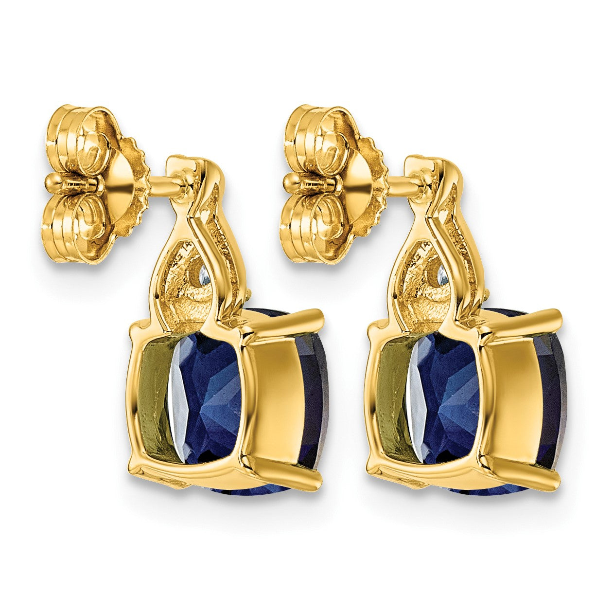 14k Checkerboard Created Blue Sapphire & Lab Grown Diamond VS/SI+ G+ September Birthstone Complete Earrings