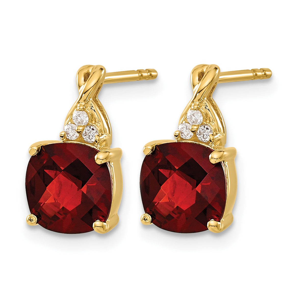 14k 7mm Cushion Checkerboard January/Garnet and Diamond Post Earrings