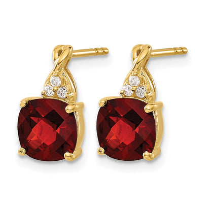 14k 7mm Cushion Checkerboard January/Garnet and Diamond Post Earrings