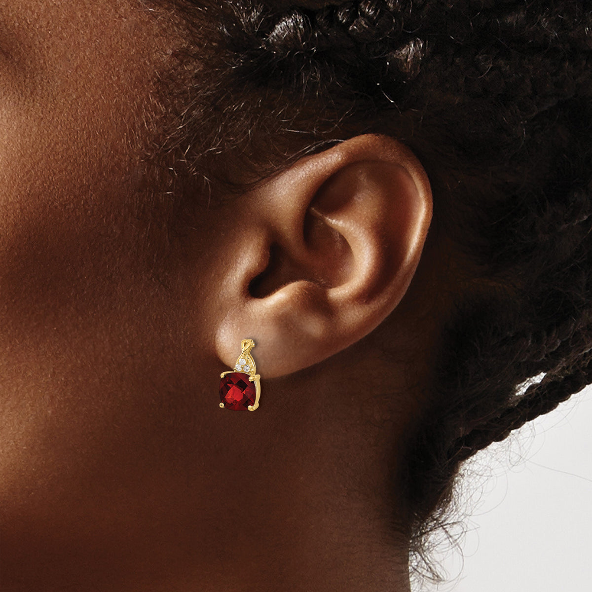 14k 7mm Cushion Checkerboard January/Garnet and Diamond Post Earrings