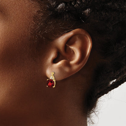 14k 7mm Cushion Checkerboard January/Garnet and Diamond Post Earrings