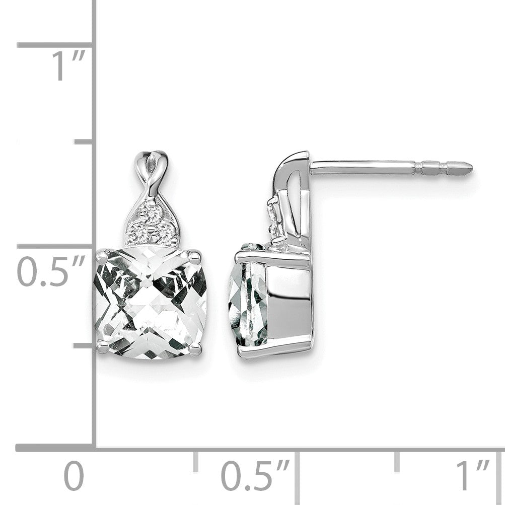 14k White Gold 7mm Cushion Checkerboard April/White Topaz and Diamond Post Earrings
