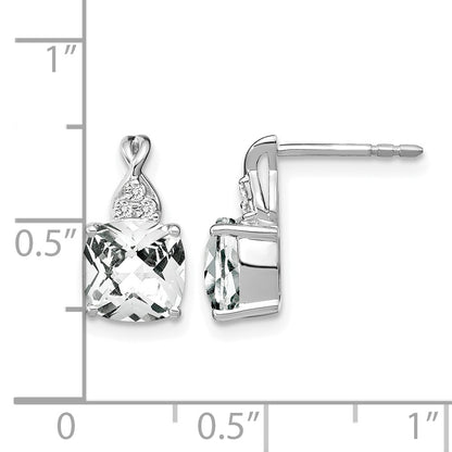 14k White Gold 7mm Cushion Checkerboard April/White Topaz and Diamond Post Earrings