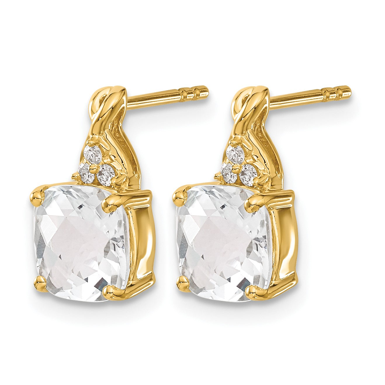 14k 7mm Cushion Checkerboard April/White Topaz and Diamond Post Earrings
