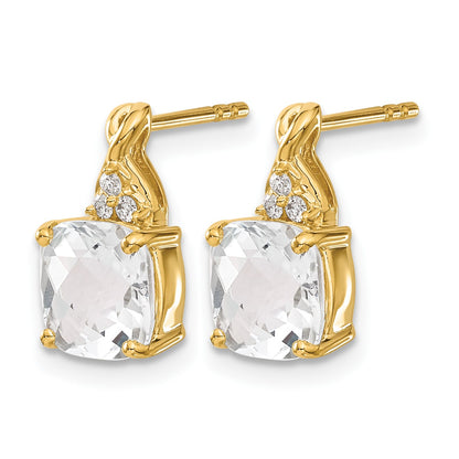 14k 7mm Cushion Checkerboard April/White Topaz and Diamond Post Earrings