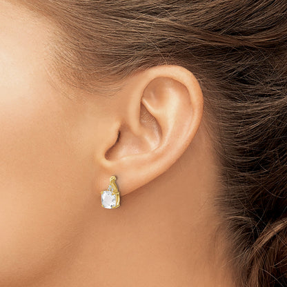 14k 7mm Cushion Checkerboard April/White Topaz and Diamond Post Earrings