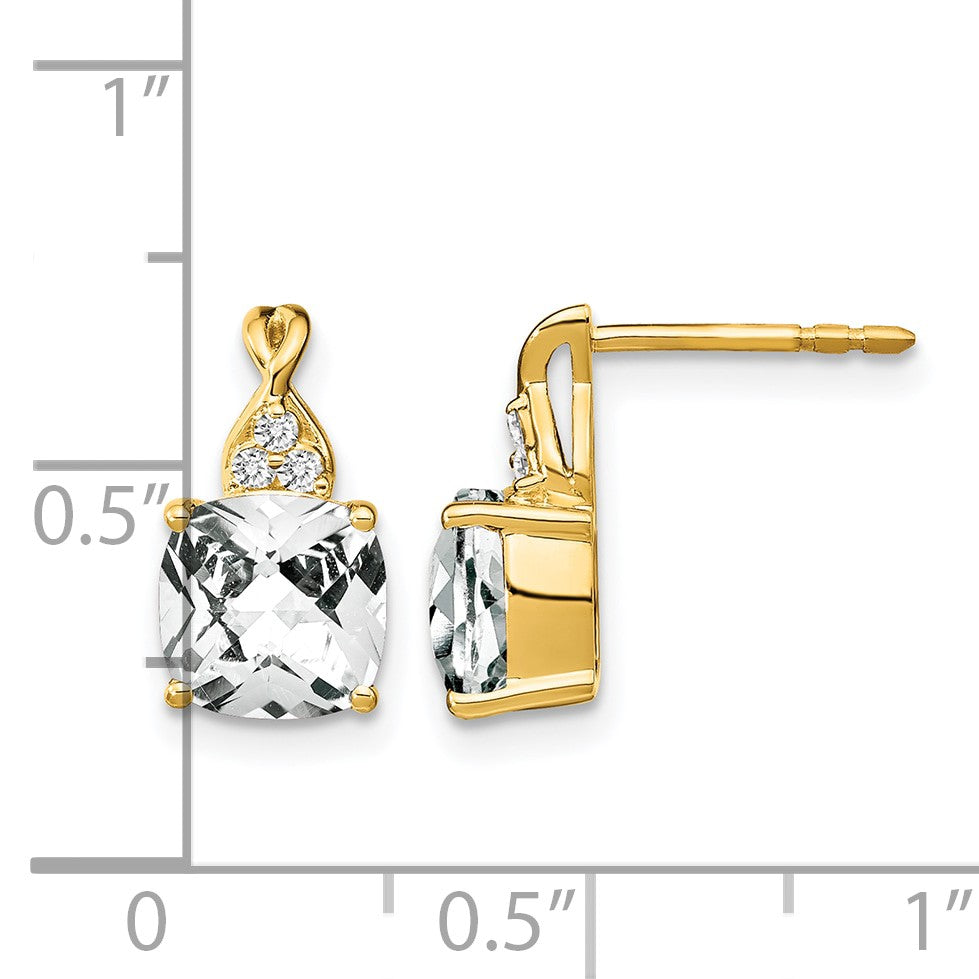 14k 7mm Cushion Checkerboard April/White Topaz and Diamond Post Earrings