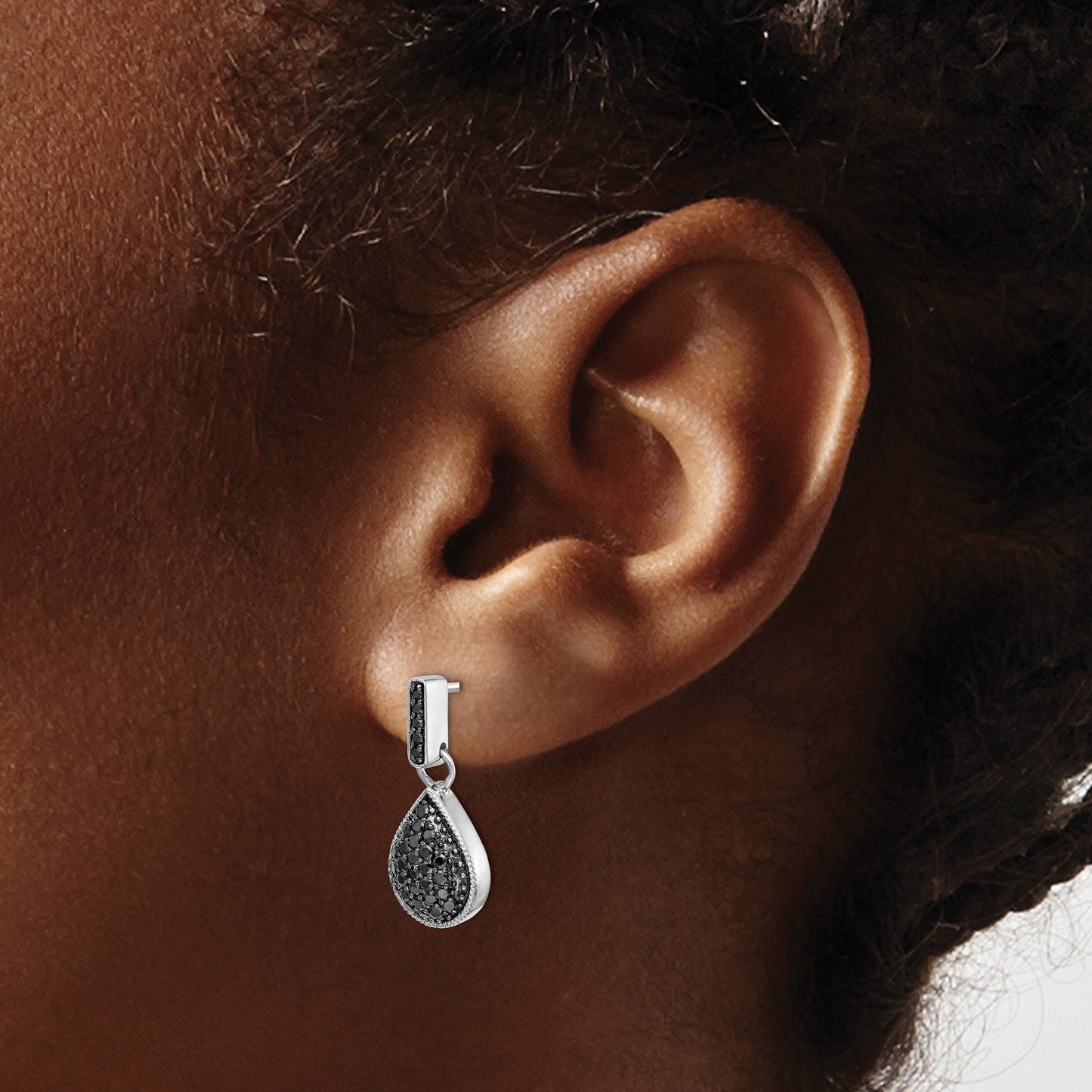14k White Gold 1/2 carat Black Diamond Teardrop Dangle Post Earrings