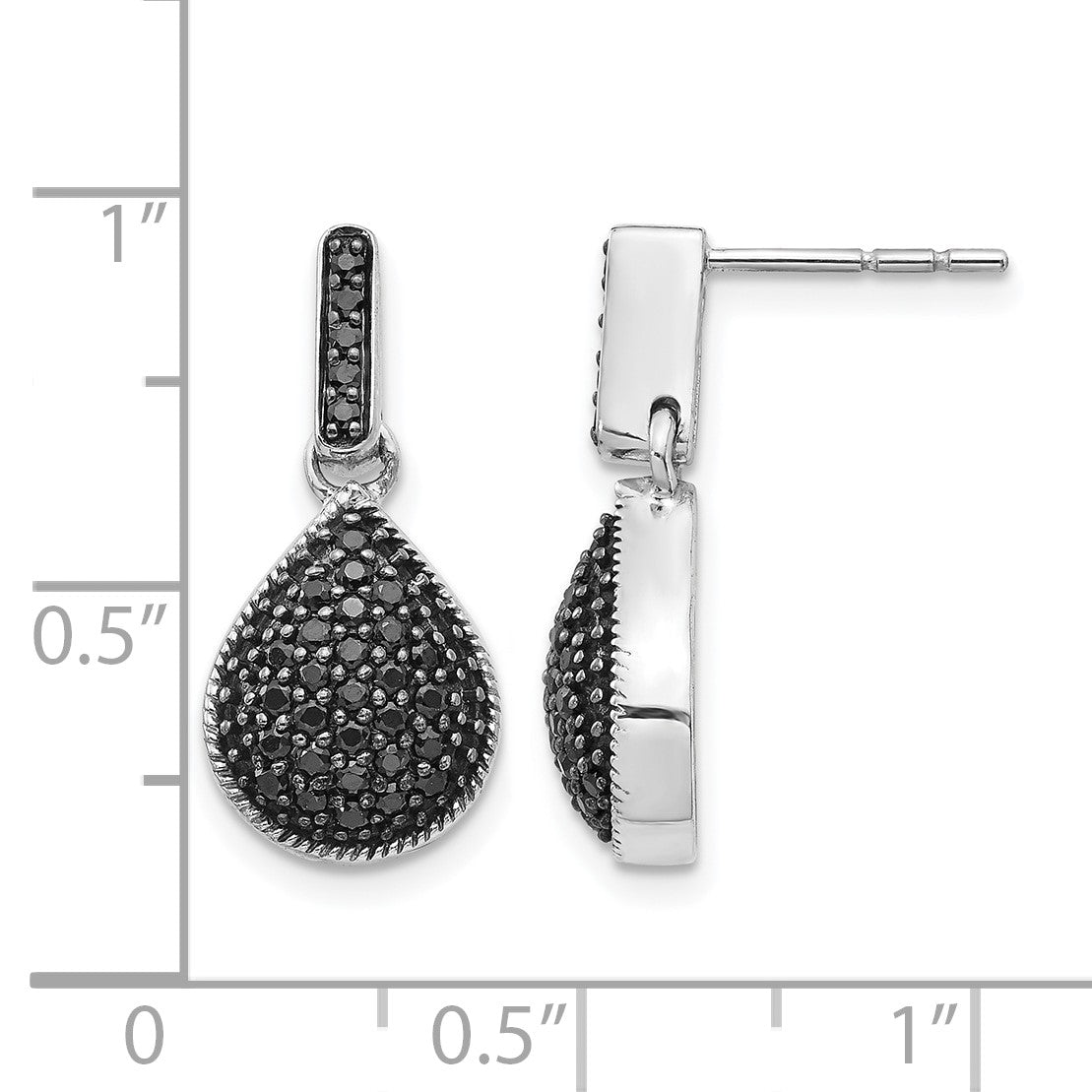 14k White Gold 1/2 carat Black Diamond Teardrop Dangle Post Earrings