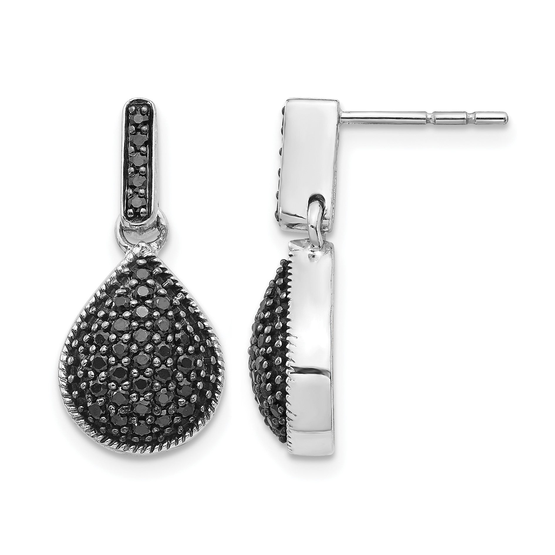 14k White Gold 1/2 carat Black Diamond Teardrop Dangle Post Earrings