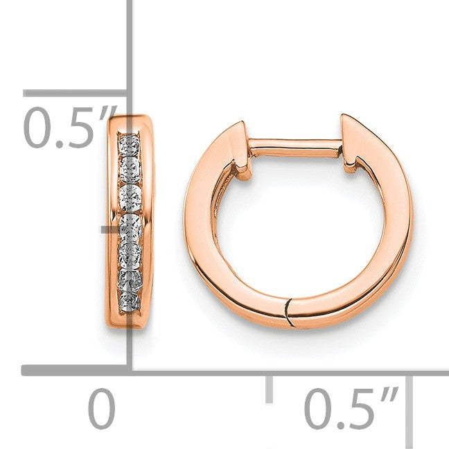14k Rose Gold 1/10 carat Diamond Channel-set Hinged Hoop Earrings