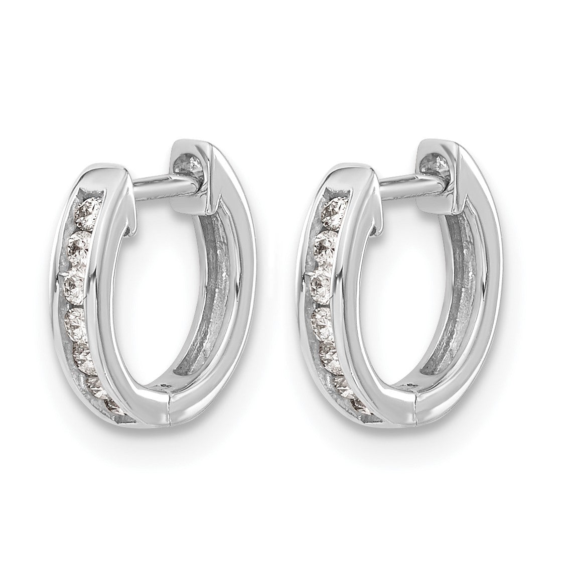 14k White Gold 1/10 carat Diamond Channel-set Hinged Hoop Earrings