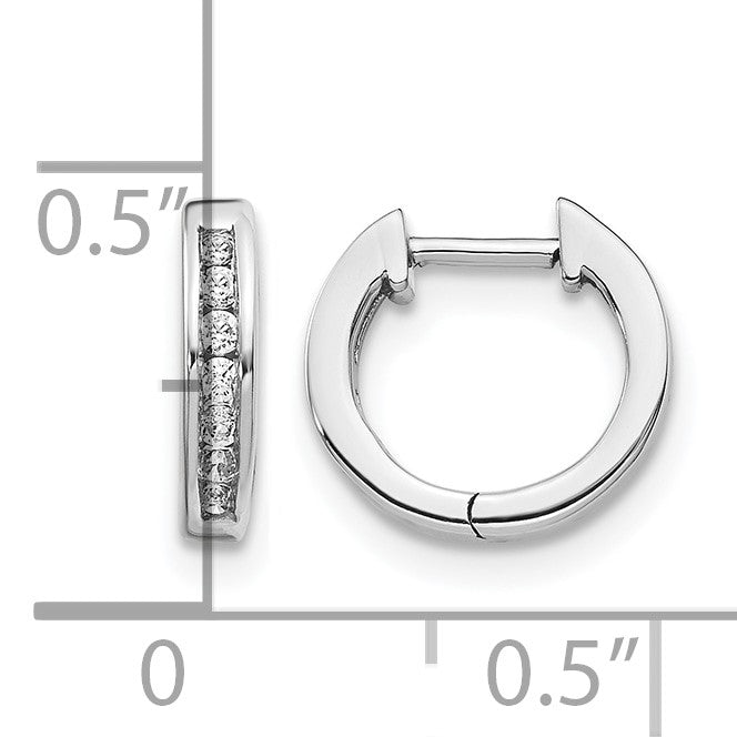 14k White Gold 1/10 carat Diamond Channel-set Hinged Hoop Earrings