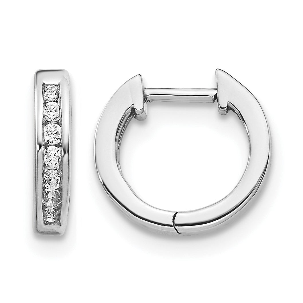 14k White Gold 1/10 carat Diamond Channel-set Hinged Hoop Earrings