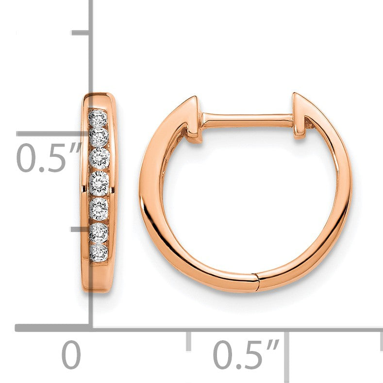 14k Rose Gold 1/5 carat Diamond Channel-set Hinged Hoop Earrings