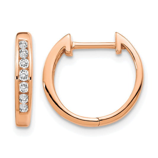 14k Rose Gold 1/5 carat Diamond Channel-set Hinged Hoop Earrings