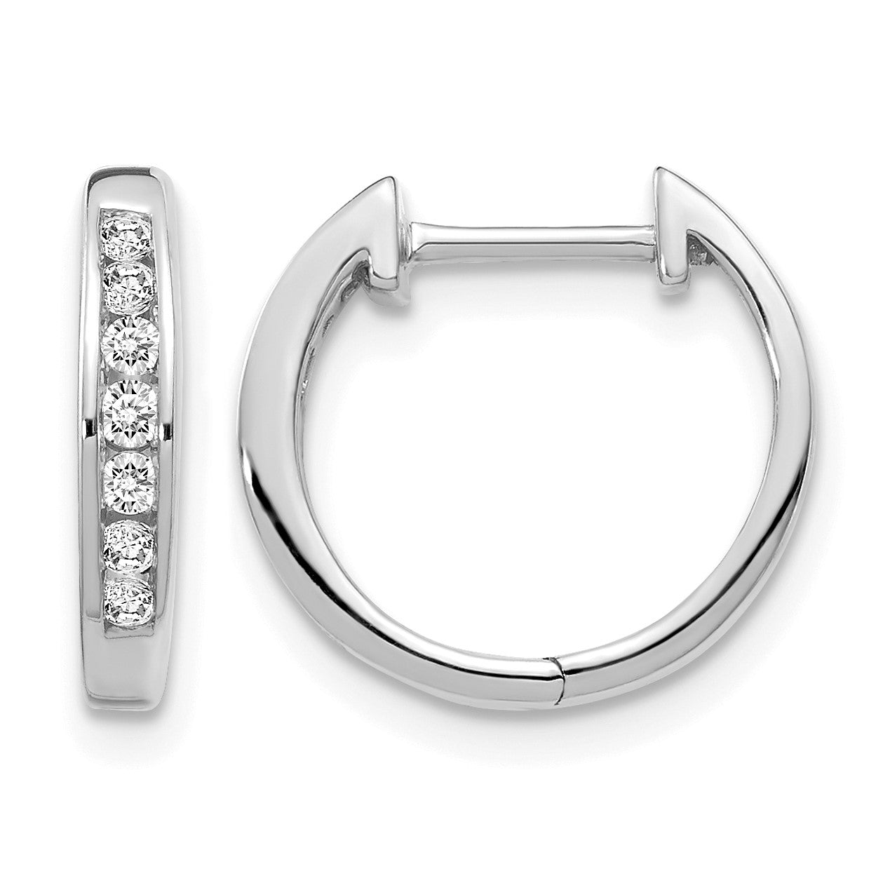 14k White Gold 1/5 carat Diamond Channel-set Hinged Hoop Earrings