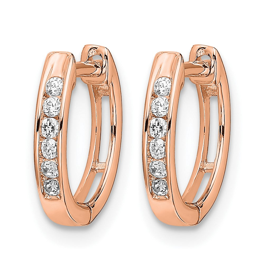 14k Rose Gold 1/8 carat Diamond Channel-set Hinged Hoop Earrings