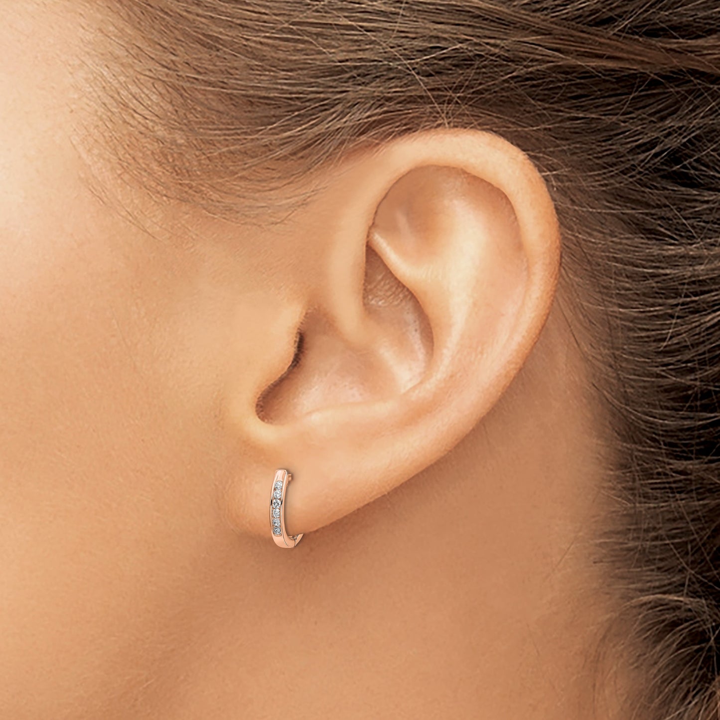 14k Rose Gold 1/8 carat Diamond Channel-set Hinged Hoop Earrings