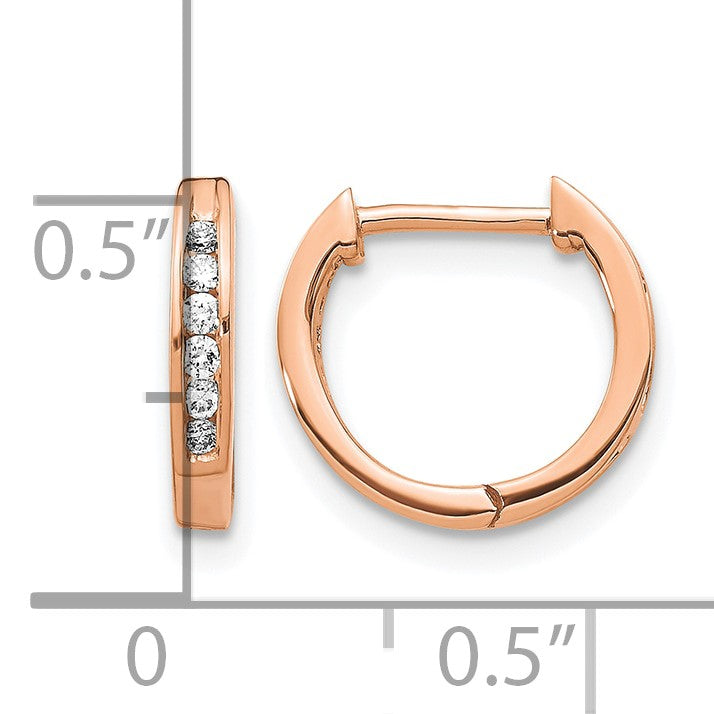 14k Rose Gold 1/8 carat Diamond Channel-set Hinged Hoop Earrings